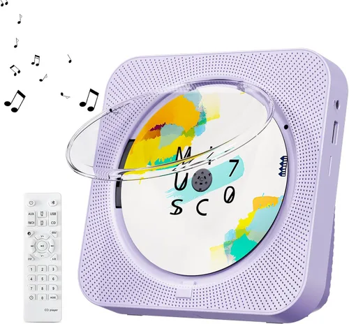 Miniatura 8 de Reproductor de CD portátil Bluetooth 5.1 reproductor de CD de escritorio con altavoces de sonido de alta fidelidad, control remoto, cubierta Negro