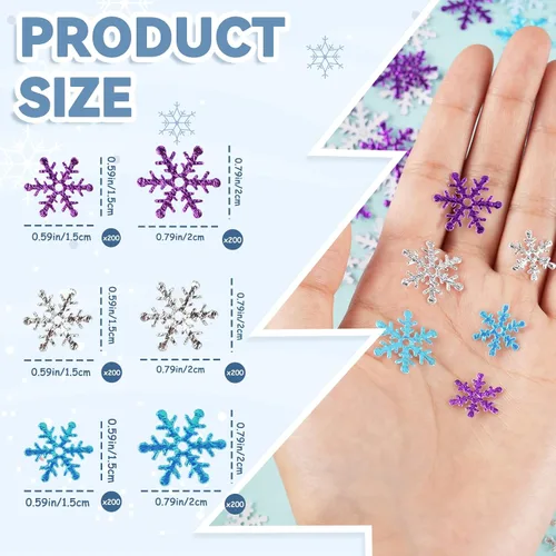 Miniatura 2 de Decoraciones de confeti de copo de nieve de Navidad, 1200 unidades, confeti morado, azul, plateado, paquete de fiesta de nieve para Navidad