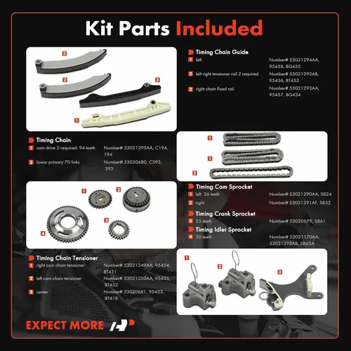 Miniatura 2 de A-Premium Kit de cadena de distribución de motor de 14 piezas con piñón, tensor y guía [compatible con SOHC, V6 3.7L] compatible con Dodge Ram 1500