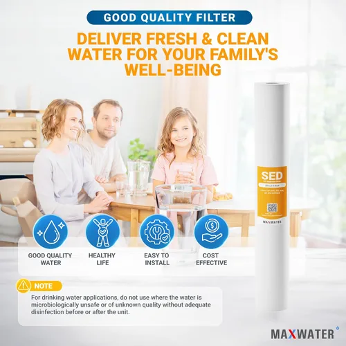 Miniatura 6 de Max Water Slim Blue SDC-25-2005 P5-20 - Cartucho de repuesto para filtro de agua de sedimentos de polipropileno fundido de 20 pulgadas x 2.5