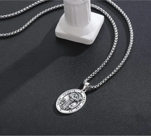 Miniatura 440 de Collar de plata de ley 925 con medalla de San Patrón, colgante de protección católica, amuleto, joyería religiosa para hombres y mujeres