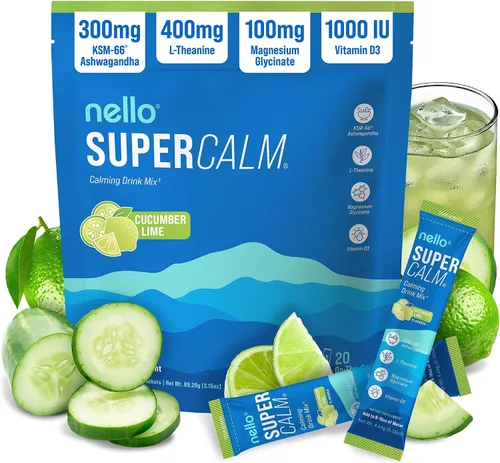 Miniatura 30 de Nello Supercalm - Mezcla de bebida en polvo, reductor de cortisol y ayuda para dormir, L Teanina, Ashwagandha Ksm-66, Magnesio Glicinato, Vitamina