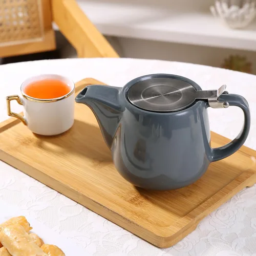 Miniatura 6 de Tetera de cerámica con infusor de acero inoxidable, resistente al calor, perfecta para hacer té, tetera gris 500ml/17oz
