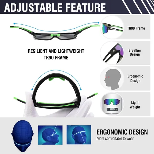 Miniatura 5 de DUCO Gafas de sol polarizadas deportivas para hombres y mujeres, gafas de sol para correr, pesca, ciclismo, béisbol, protección UV400, DC0023 Marco