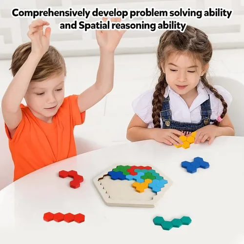 Miniatura 4 de Rompecabezas de bloques de madera para niños y adultos, rompecabezas de hexágono, juegos de rompecabezas de madera, juguete de forma