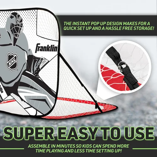 Miniatura 3 de Franklin Sports Juego de portería de hockey callejero portátil para niños + juego de tutor de tirador - Red plegable desplegable con objetivo