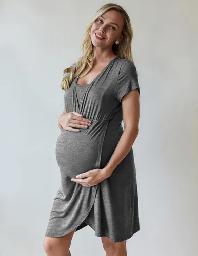 Miniatura 3 de Ekouaer Camisón de enfermería 3 en 1 camisón de maternidad de manga corta vestido de enfermería para lactancia materna ropa de dormir vestido