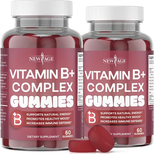 Miniatura 10 de NEW AGE - Gomitas de complejo de vitamina B con vitamina B3, B5, B6, B7, B9 y B12, con biotina, ácido fólico y vitamina C, sin gluten, veganas