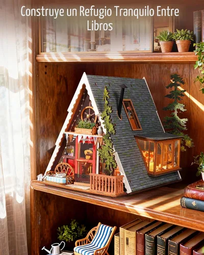 Miniatura 5 de Rolife Kit de casa en miniatura para bricolaje, cabina con marco en A, rompecabezas de madera 3D con tragaluz que se abre para adolescentes