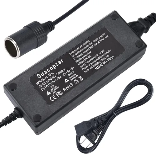 Miniatura 2 de 12V 10A Adaptador de energía para auto con enchufe hembra para mechero de cigarrillos, adaptador de fuente de alimentación AC 100-240V a DC 12V 10A