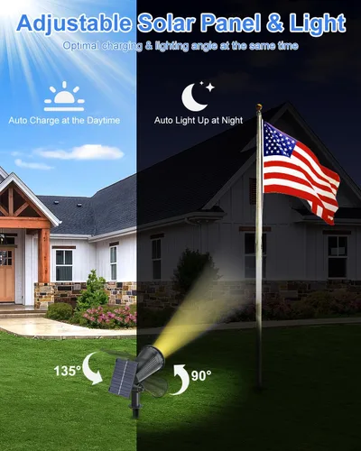 Miniatura 7 de Focos solares impermeables para exteriores, luces LED ultra brillantes para árbol, bandera, césped, estatua, piscina, jardín, casa, pared, patio