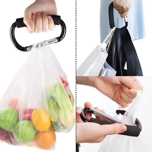 Miniatura 2 de Ganchos grandes para cochecito de mamá, 2 piezas de mosquetón, organizador de ganchos para colgar bolsos, bolsas de pañales, bolsas de compras. Clip