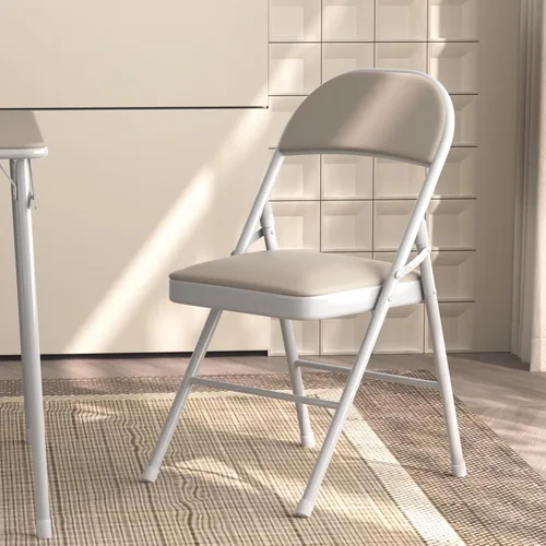 Miniatura 7 de VECELO Paquete de 4 sillas plegables portátiles de metal con acolchado de poliuretano ultra suave para oficina en casa, beige