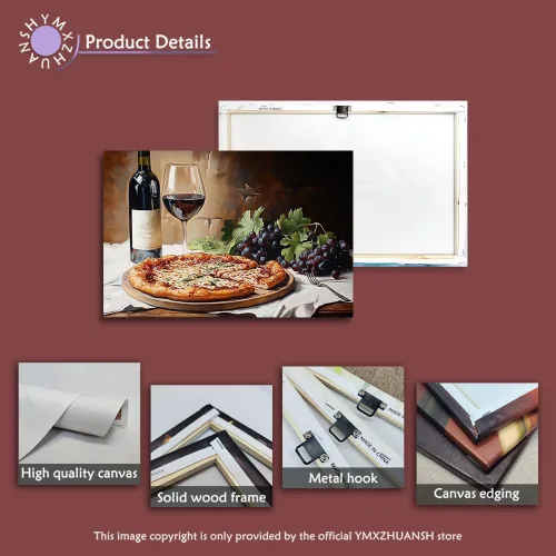 Miniatura 7 de YMXZHUANSH Arte de pared de vino, rosas, lienzo de cocina, cuadros de pizza y uva, impresiones de decoración de cocina para restaurante bar, 12 x 18