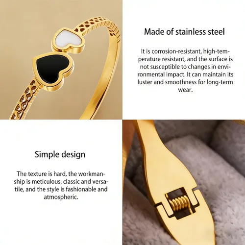 Miniatura 4 de Colección de Pulseras Brazalete de Acero Inoxidable 316L Chapado en Oro de 18K - 12 Diseños Únicos + Cadena de Acero de Titanio con Acento