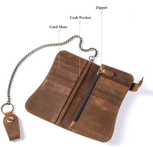 Miniatura 5 de Cartera de cuero para hombre con cadena de monedero bifold para tarjetas vintage