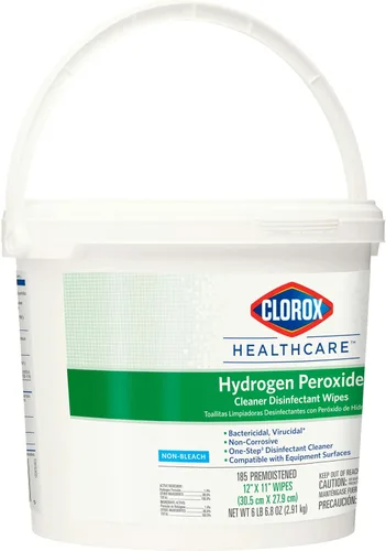 Miniatura 9 de Clorox Healthcare Toallitas desinfectantes limpiadoras de peróxido de hidrógeno, 12 x 11 pulgadas, cubo, 185 unidades (el paquete puede variar)