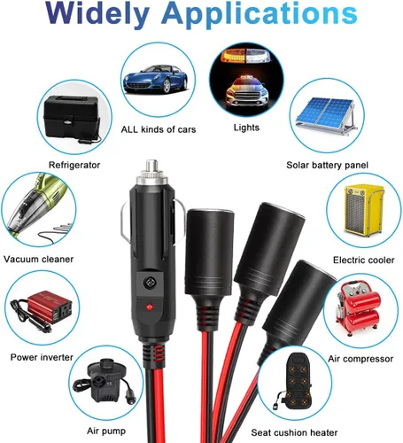 Miniatura 6 de Enchufe Divisor para Encendido de Cigarrillos de 12V 3 Toma 1.8FT - Divisor de Encendido de Cigarrillos de Coche 1 a 3 Adaptador de Cargador
