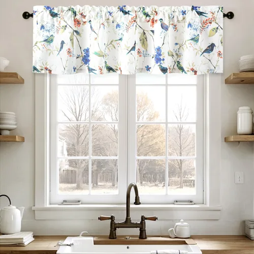 Miniatura 20 de Leeva - Cortinas pequeñas con estampado de pájaros, 24 pulgadas de largo, conjunto de paneles para ventanas, diseño de estampado de pájaros