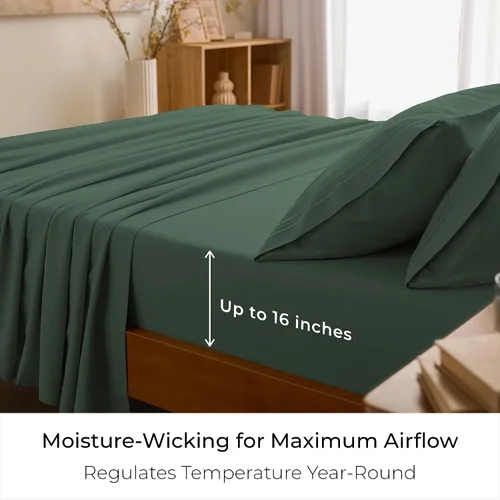 Miniatura 4 de Mellanni Juego de sábanas para cama individual, 3 piezas de la colección icónica, sábanas y fundas de almohada, lujosas y extra suaves, 1448 verde
