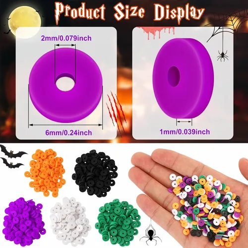 Miniatura 2 de Augshy 4200 cuentas de arcilla de Halloween Heishi planas, redondas, espaciadoras de polímero para hacer joyas, collares, pulseras y aretes