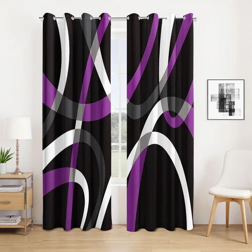 Miniatura 15 de weesire Cortinas opacas modernas para dormitorio, sala de estar, 2 paneles, 100% opacas, cortinas con patrón circular blanco y negro, cortinas
