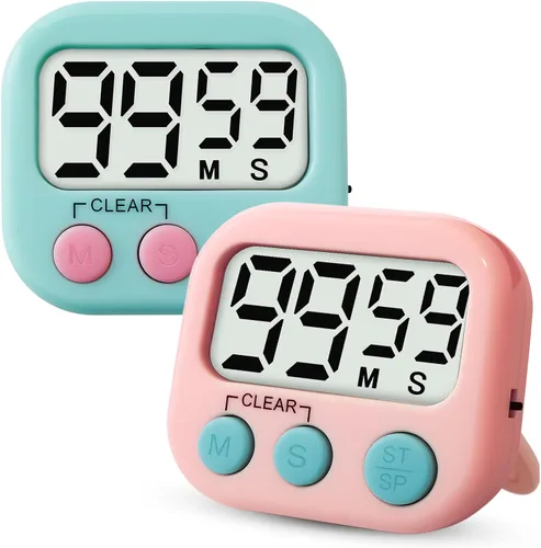 Temporizador digital de 2 piezas para niños, temporizador de cocina magnético de cuenta regresiva, temporizadores de alarma fuertes mejorados para