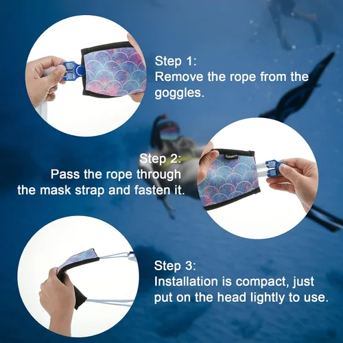 Miniatura 3 de Funda de neopreno para máscara de buceo, correas reflectantes para máscara de buceo, protector de cabello para máscaras de buceo y esnórquel