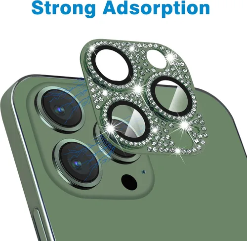 Miniatura 113 de Protector de lente de cámara diseñado para iPhone 12 Pro Max, con diamantes de imitación 3D con diamantes de imitación 9H, vidrio templado, Rosado