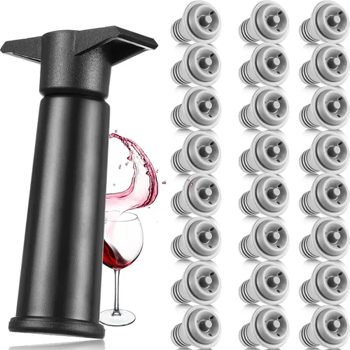 Miniatura 8 de Bomba de ahorro de vino de 18 piezas con tapones de botella al vacío, sistema de extracción de aire manual reutilizable, sellador de botellas