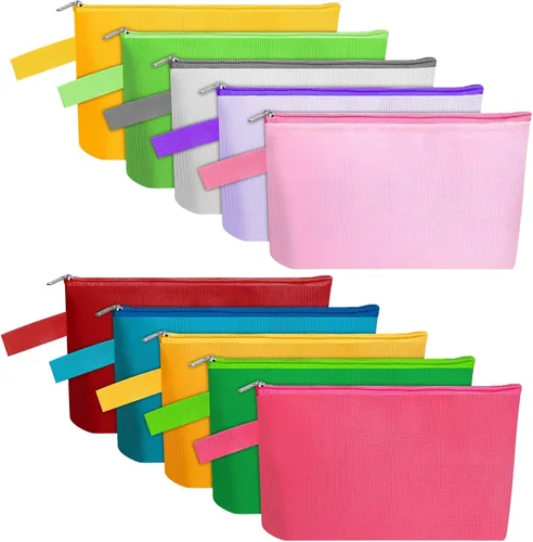Miniatura 47 de 10 bolsas de maquillaje de lona de algodón con parte inferior y correa, bolsa de cosméticos multiusos con cremallera, bolsa de aseo de viaje, bolsa