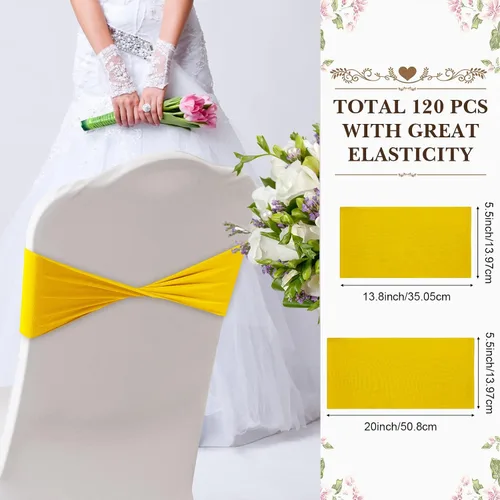 Miniatura 2 de Frienda 120 cintas elásticas de elastano para silla, bandas elásticas para fundas de silla, lazos sin hebilla para bodas, recepciones, eventos, Oro