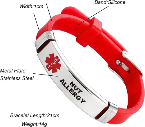 Miniatura 2 de TGLS Pulsera de identificación de alerta médica roja para mujer, acero inoxidable, para primeros auxilios de emergencia, alerta de salud, pulsera