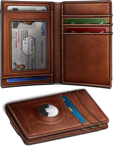 BULLIANT Billetera Airtag para hombre, delgada con clip para dinero, cierre magnético, 12 tarjetas en el bolsillo frontal, bloqueo RFID