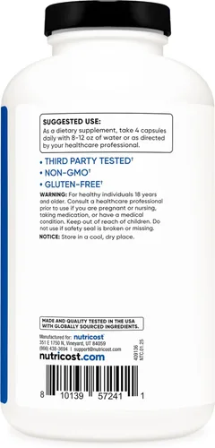Miniatura 4 de Nutricost Monohidrato de creatina 3000 mg (750 mg por cápsula), 500 cápsulas (3 botellas)
