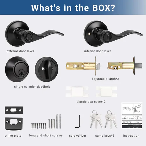 Miniatura 6 de Knobonly - Paquete de 1 manija para puerta delantera con llave similar y cerrojo de cilindro simple, juego de cerradura exterior color negro mate