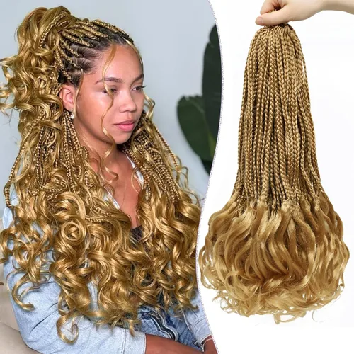 Miniatura 70 de Trenzas de ganchillo rizadas francesas de 22 pulgadas, 8 paquetes, trenzas de caja diosa grises para mujeres, de ganchillo pre-trenzadas con Trenzas