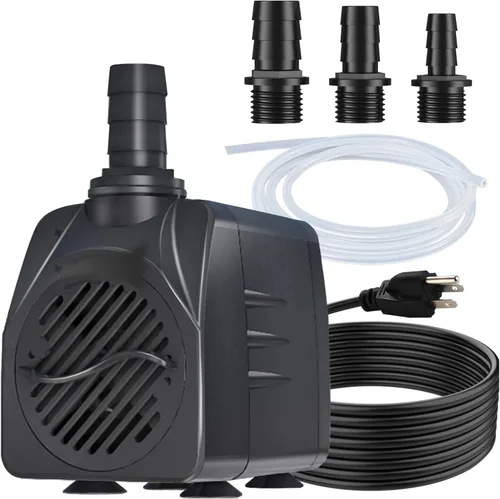 SongLong Bomba de agua ultra silenciosa de 25 W 400 GPH de 10 pies con tubo, protección contra sobrecalentamiento, perfecta para fuentes pequeñas,