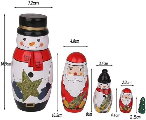 Miniatura 2 de Konrisa 5 muñecas anidables de Papá Noel, muñeco de nieve, Matryoshka, muñecos de anidación para niños y adultos, figuras hechas a mano de madera