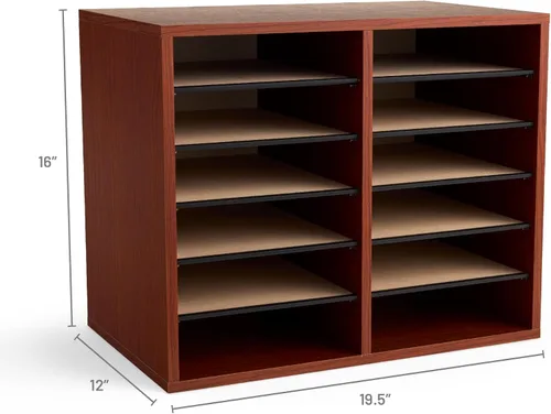 Miniatura 6 de Safco - Organizador de literatura, 12 compartimentos, buzón para oficina y aula con estantes ajustables, organizador de papel y correo de madera