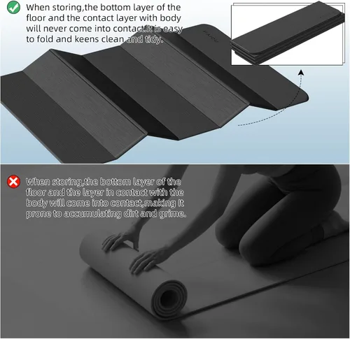 Miniatura 4 de PAIDU Tapete de yoga plegable de grosor de 2/5 pulgadas (0.394 in), diseño antideslizante de elastómero termoplástico, plegado rápido, fácil Negro