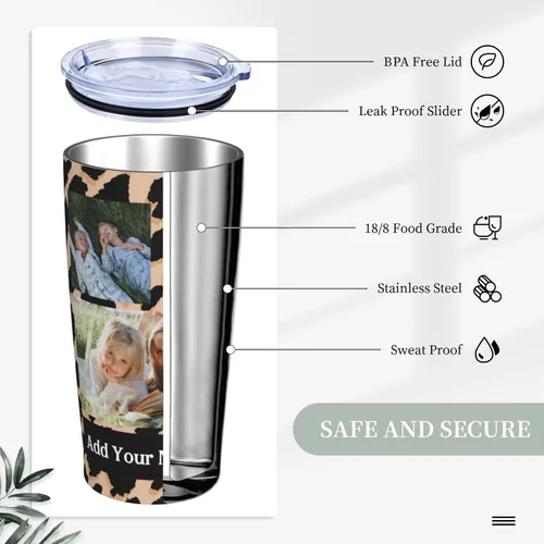 Miniatura 4 de Vaso de viaje de acero inoxidable aislado de 20 onzas con nombre y texto fotográfico personalizado, regalo para mamá, papá, amigo, regalo de Style 5