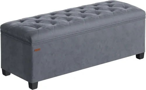 Miniatura 16 de SONGMICS Banco otomano de almacenamiento de terciopelo, reposapiés con patas, 15.7 x 43 x 15.7 pulgadas, banco de extremo de cama, baúl de Blanco