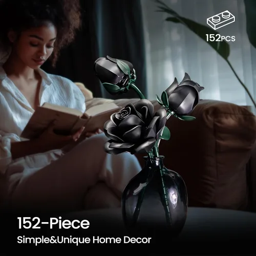 Miniatura 2 de iATOM Juego de construcción de flores de rosas negras, paquete de 3, regalo para el día de la madre, ella, novia, esposa, pareja, gótico, emo