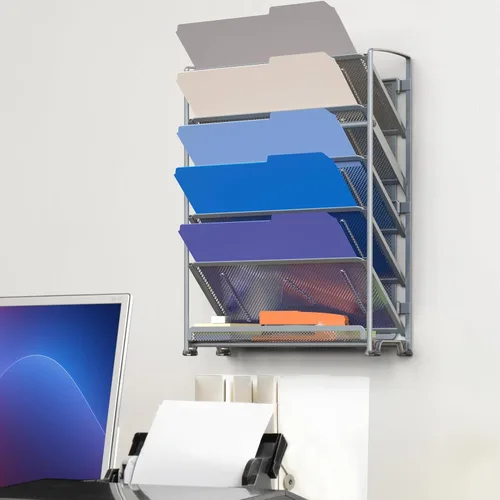 Miniatura 2 de Simple Houseware Organizador de 6 niveles para documentos con bandejas para cartas, para montaje en pared, color plateado Plata