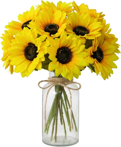 Leftover Flores Artificiales de Girasol en Jarrón, Decoración de Girasol, Centros de Mesa de Flores para Mesas, Flores Artificiales en Jarrón para