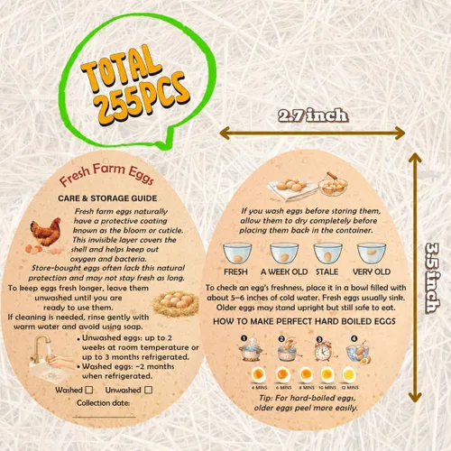 Miniatura 3 de Tarjetas de instrucciones de manejo de huevos de Fresh Farm – 2.7 x 3.5 pulgadas – Estilo en forma de huevos – Sellos de huevos para el cuidado