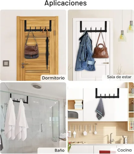 Miniatura 7 de Optish Ganchos sobre la Puerta, Ganchos Colgadores de Puerta para Colgar, Toalleros sobre las Puertas para Baño con 12 Ganchos para Abrigos, Negro