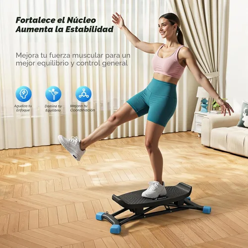 Miniatura 3 de Merach Escalera para hacer ejercicio en casa, mini escalonera con bandas de resistencia, tabla de equilibrio portátil con monitor LCD, entrenador