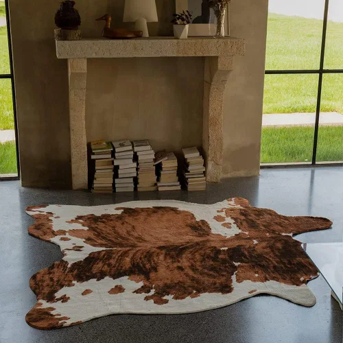 Miniatura 4 de rugoo Alfombra de piel de vaca de 6.3 x 7.9 pies, alfombra de piel sintética tricolor, alfombra de piel sintética con estampado de vaca, alfombra